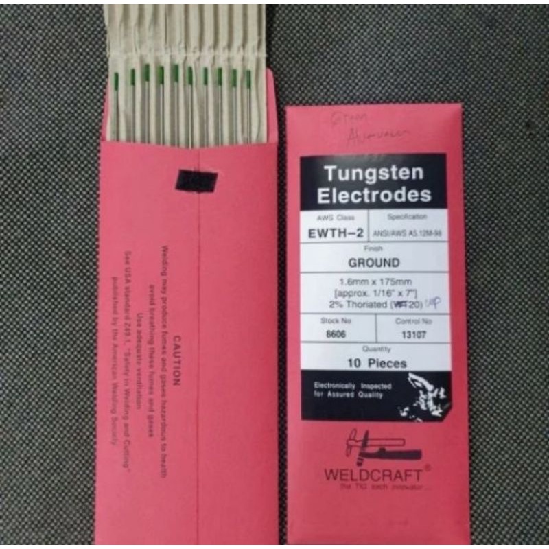 tungtsen elektrode harum las argon 3,2 mm alumunium hijau