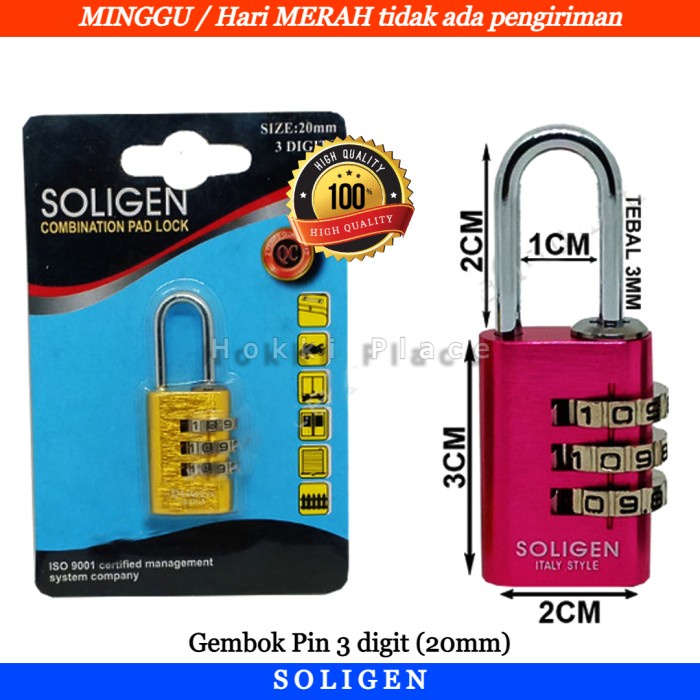 Gembok Combination Pad Lock Soligen Gembok Koper Gembok Pin Gembok Mini Angka