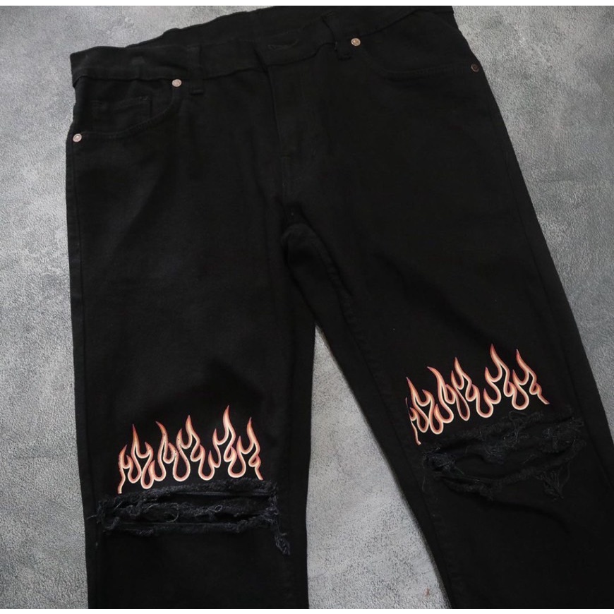 FEROCIOUS.CO Celana Jeans Black Ripped Sobek Fire