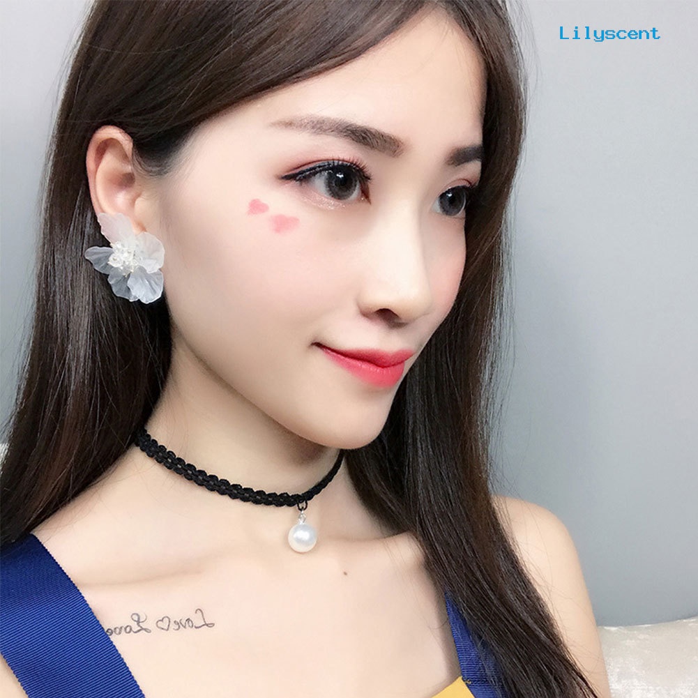 [LS] Gadis Wanita Gaya Korea Anting Bunga Transparan Pesta Belanja Ear Studs