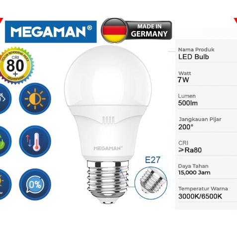 LAMPU LED / BOHLAM MEGAMAN A-BULB YTA60Z4 7W / 7 WATT (GARANSI RESMI)