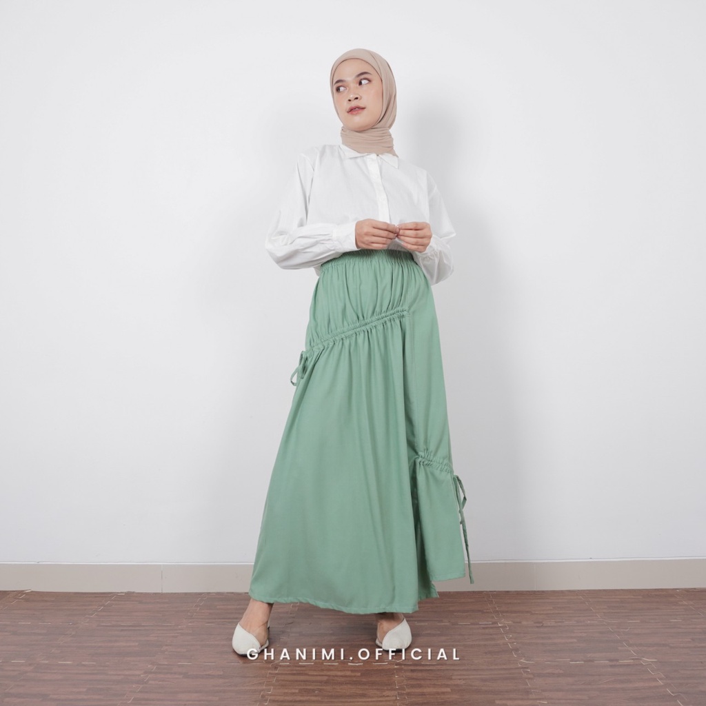 Ghanimi - Seulgi Skirt /  Rok Rayon Polos / rok kondangan kekinian / rok korean style daily casual formal / rok serut tali unik / rok karet adjustable