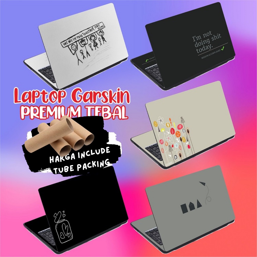 Garskin Laptop Anti Gores Simple Black White Monochrome Premium Full set 10 12 13 14 15 inch  Universal Untuk Semua Merk Laptop