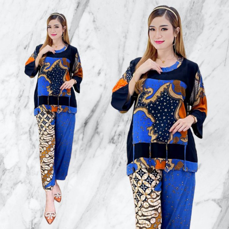 Setelan Rayon Jumbo Lengan Panjang Abstrak Kekinian One Set Piyama Baju Tidur Termurah