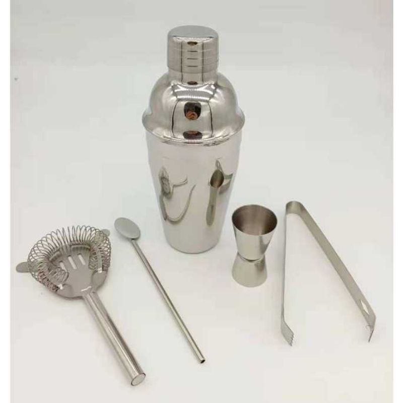 One Two Cups 5 in 1 Bartender Cobbler Cocktail Shaker Set 550ml - BA017 Stainless Steel Silver