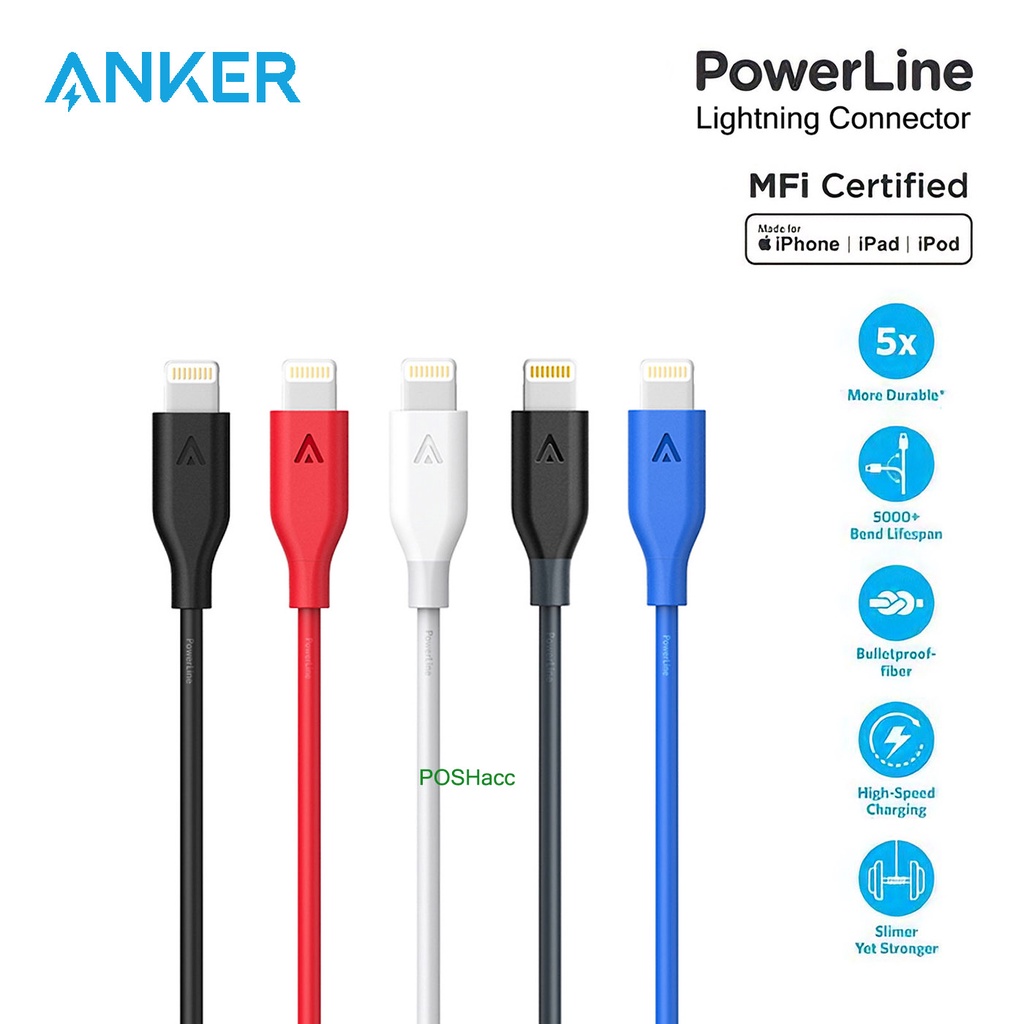Anker PowerLine Kabel USB Lightning 2.4A Fast Charging 12W for 7/ 6s Plus/ SE/ iPad mini/Air/Pro iPo