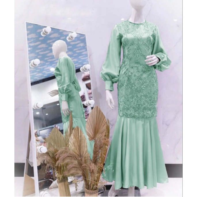 Baju Gamis Wanita Terbaru 2023 / Gamis Sage Green Wanita Kekinian / Gamis Remaja Terbaru 2023 / Baju