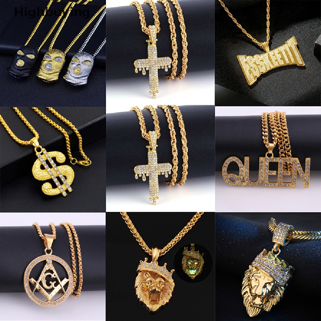 Hbid Punk Hip Hop Huruf Kepala Singa Kalung Badut Berlian Imitasi Rantai Liontin Necklaces Glory