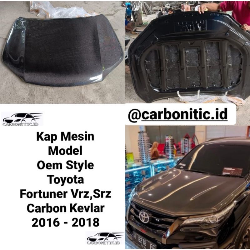 Kap Mesin Model Oem Look Toyota Fortuner Vrz,Srz 2016 - 2018 Carbon Kevlar Asli