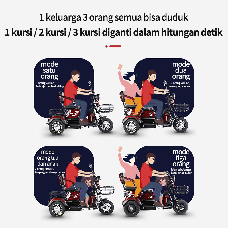 EBUY Sepeda roda tiga listrik/Sepeda listrik/Sepeda motor roda 3/skuter untuk lansia