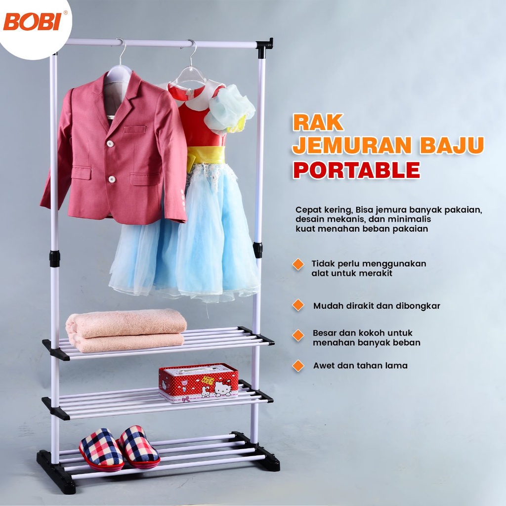 Rak Jemuran  Portable / JEMURAN BAJU DOUBLE POOL RAK BESI STAINLEES / JEMURAN PAKAIAN - STAND HANGER BESI STAINLEES BOBI