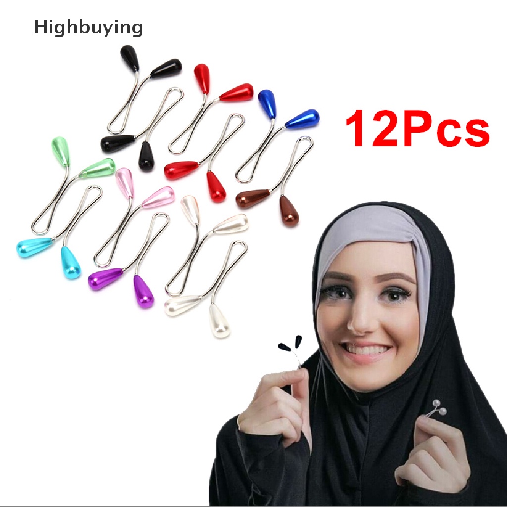 Hbid 12Pcs Muslim Hijab Mutiara Syal Klip Pin Bros Jilbab Gesper Wanita Perhiasan Glory