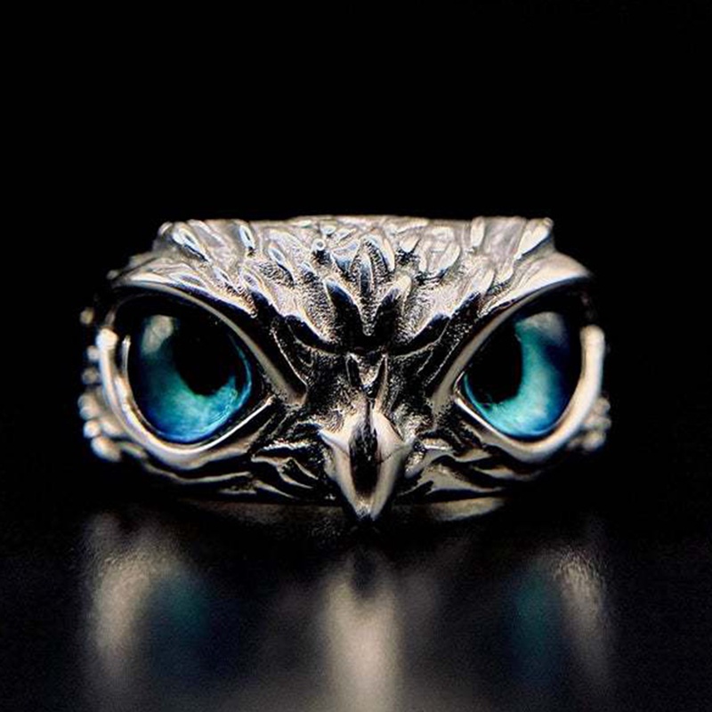 Cincin Mata Burung Hantu Setan Untuk Wanita Gadis Pecinta Retro Hewan925 Sterling Silver Rings