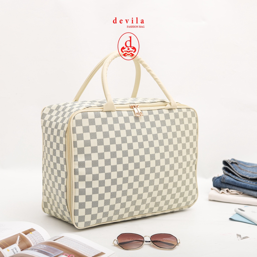 PREMIUM CREAM BOXES TRAVEL BAG - Tas Koper Waterproof Motif Krem Murah