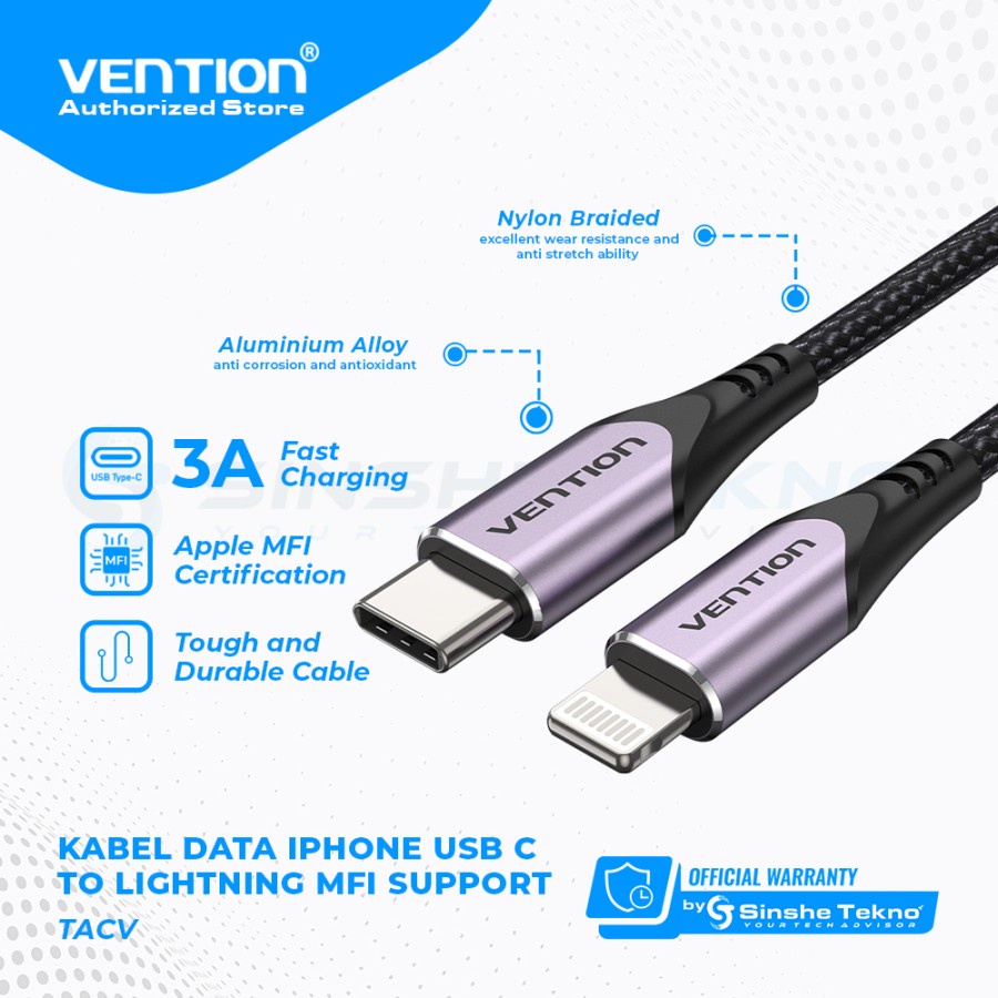 KABEL TYPE C TO IOS IPH VENTION 3A TACVG MFI