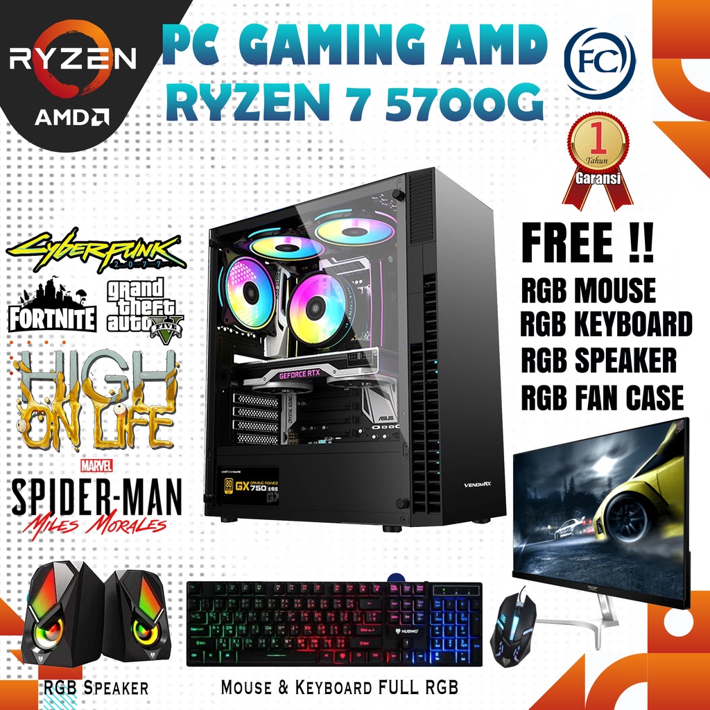 PC GAMING &amp; DESIGN RYZEN 7 5700G 16GB RAM FULLSET SIAP PAKAI