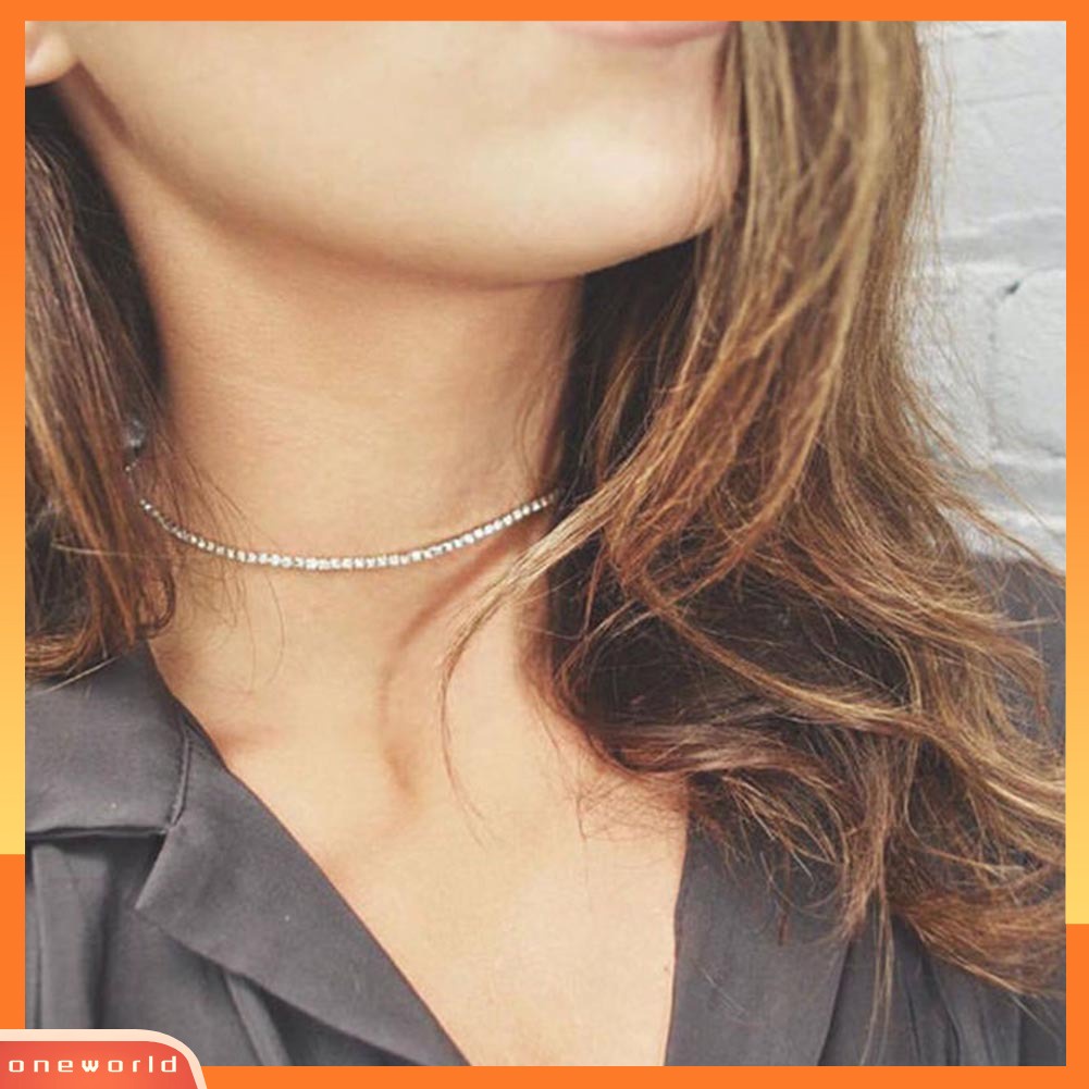 {oneworld} Fashion Wanita Berlian Imitasi Mengkilap Kerah Choker Kalung Perhiasan Pesta Pernikahan