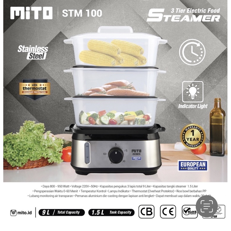 MITO STM 100 Food Steamer Electric MITO Pengukus Makanan MITO 3 Tier