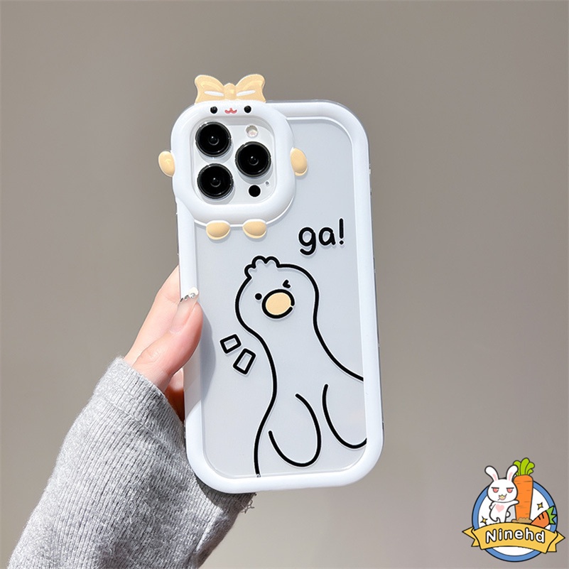 IPHONE Casing Kompatibel Untuk Iphone14 13 12 11 Pro Max X Xr Xs Max7 8 6 6s Plus Se2020 Bebek Lucu Putih Transparan Casing Ponsel Lensa Monster Kecil Shockproof Soft Case Cover Pelindung