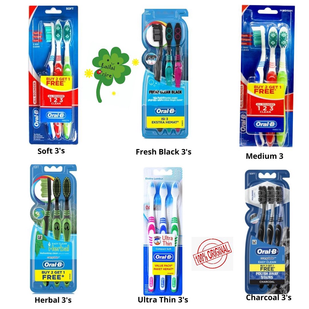 [Lailaiorire] Oral B Oral-B Sikat Gigi Ultra Thin Ultrathin Compact Soft / All Rounder 123 Clean 3'S / Complate Easy Clean Charcoal