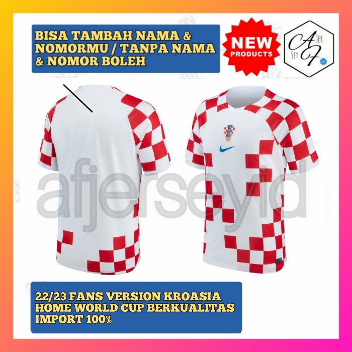 ⭐BISA COD⭐ Fans Kroasia Home World Cup 2022/2023 Jersey Bola Away Third Premium - S