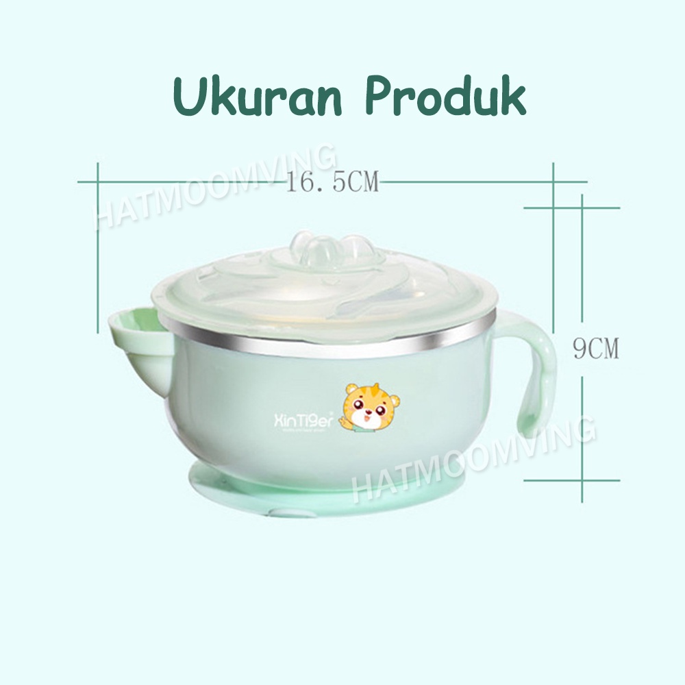 Mangkok terisolasi bayi / Mangkok Bubur / Alat makan bayi / stainless steel dua lapis mangkuk terisolasi bayi dengan pegangan mangkuk makanan pelengkap mangkuk anti jatuh dengan tutup 3 warna