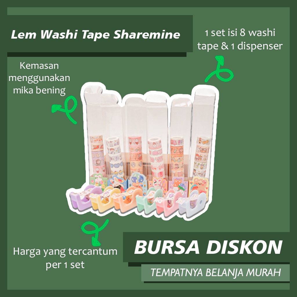

Lem Washi Tape Sharemine Solatip Mini 1 Set Alat Tulis Jurnal Kit Lucu Journaling Set