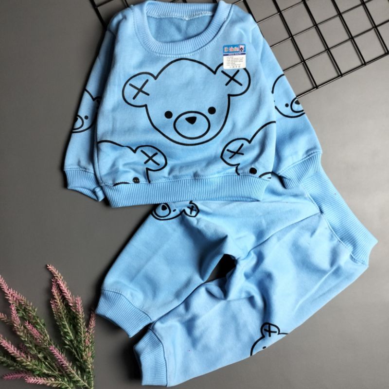 setelan sweater mantel bayi murah 0-12 bulan motif bear