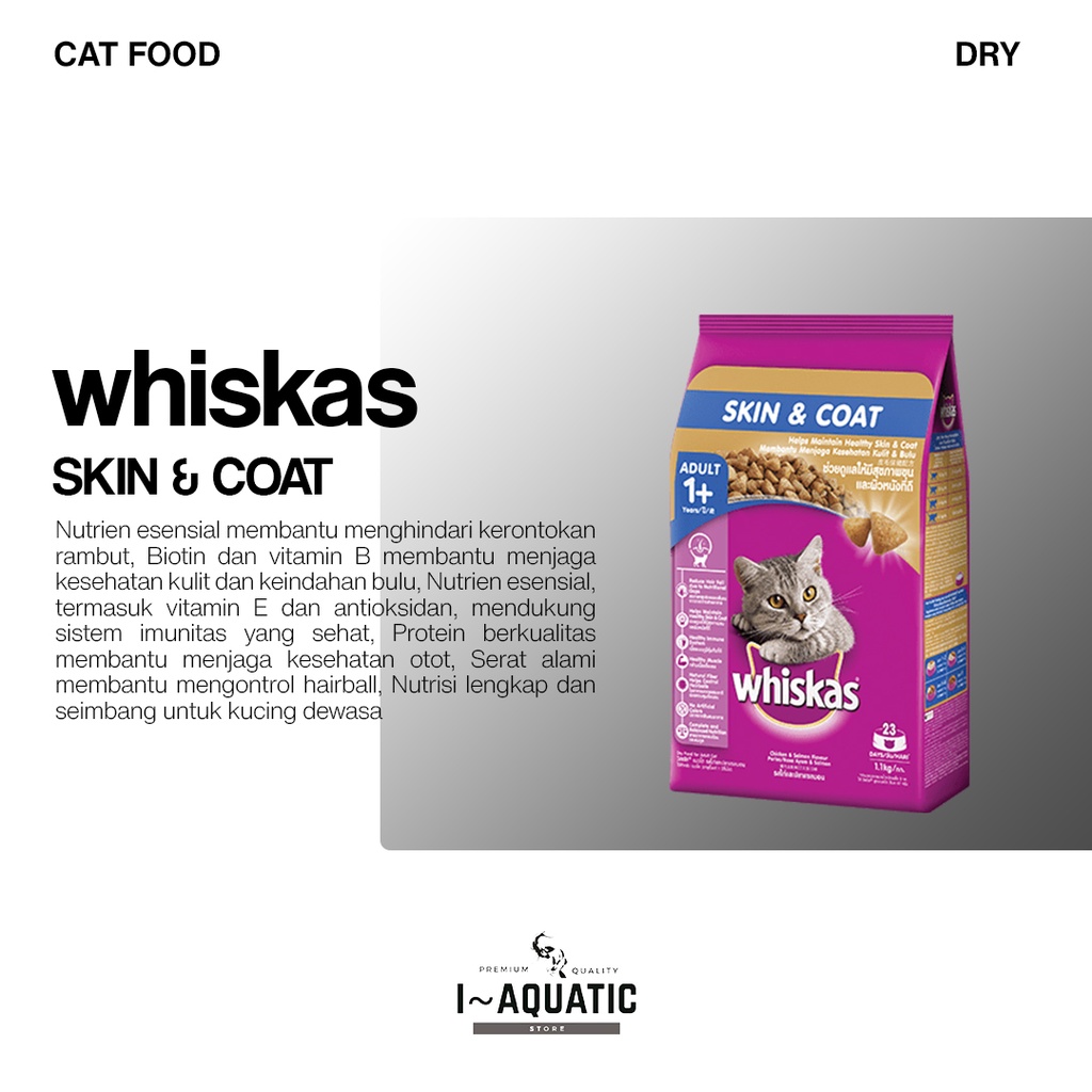 Whiskas Skin & Coat Cat Food Dry 1,1kg