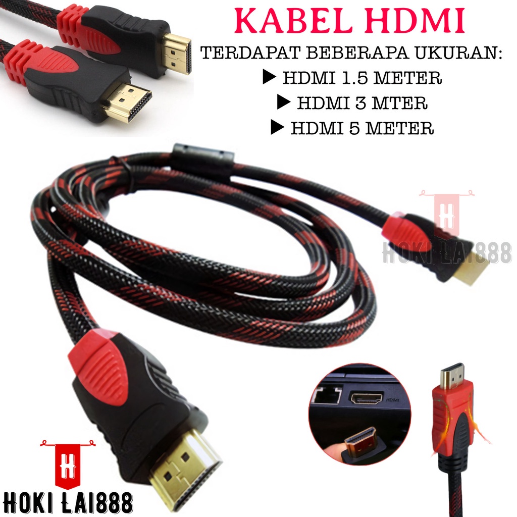 [HKL] KABEL HDMI SERAT JARING HDMI TO HDMI KE HDMI 1080P V1.4 3D HQ 1.5M/ 3M/ 5M / KABEL HDMI MALE TO MALE