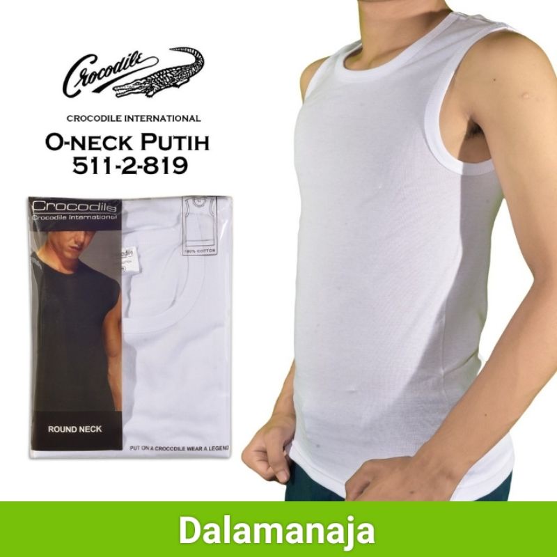 CROCODILE Kaos Singlet Pria 511-819 ROUND-NECK - PUTIH Original