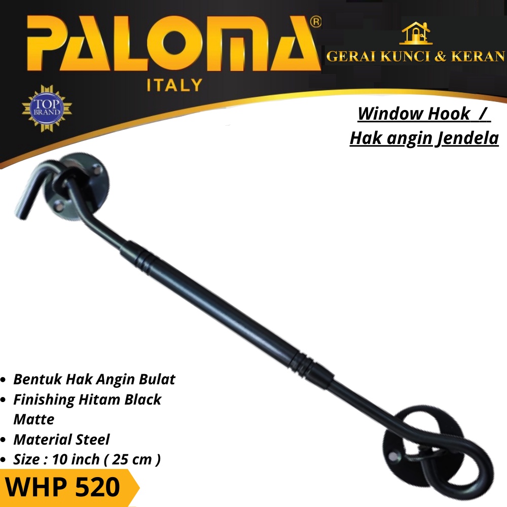 Window Hook PALOMA WHP 520 STEEL 10 INCH Hak Angin Penahan Jendela HITAM BLACK MATTE