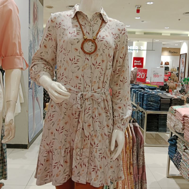 novel. mice Tunik wanita Rayon Print detail ikat di pinggang