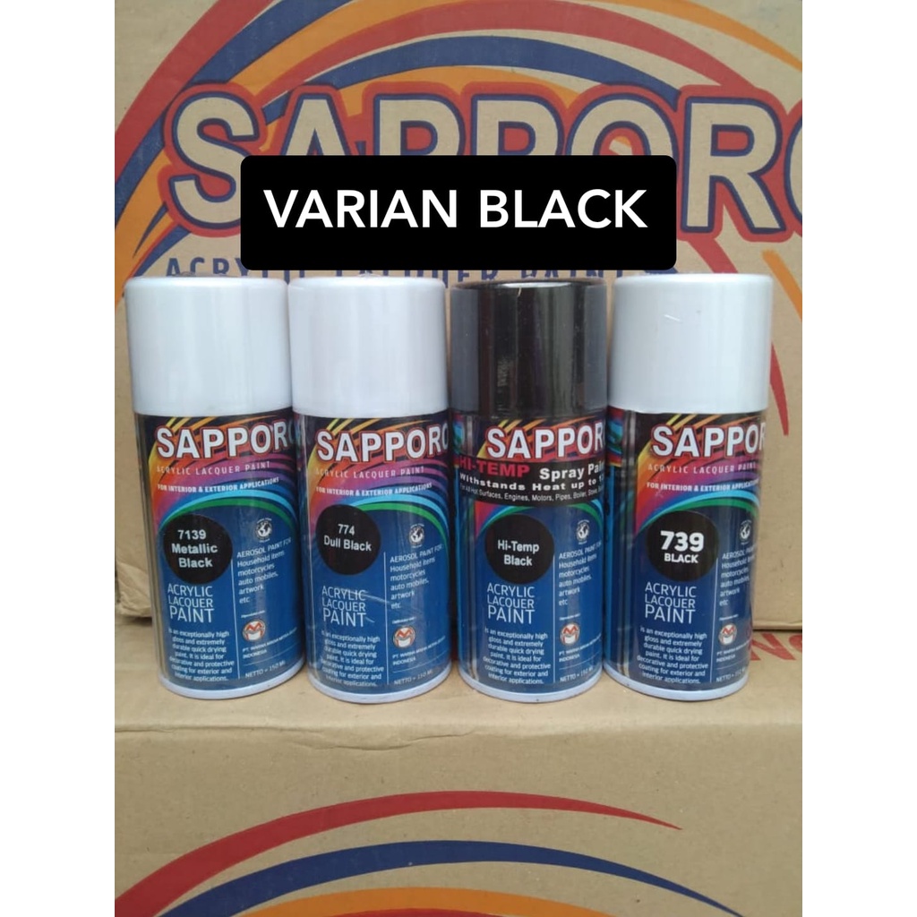 pilok pilox cat semprot Sapporo saporo 150ml varian hitam glossy hitam doff dull black hitam metalli