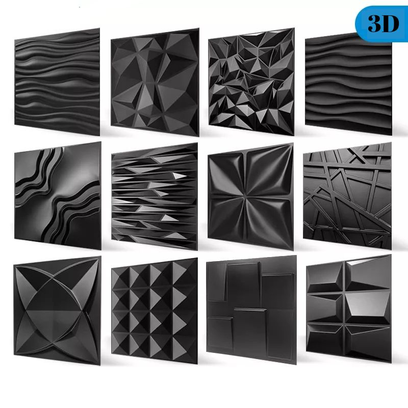 Wall Panel 3D PVC Hitam Ukuran 50 x 50 cm