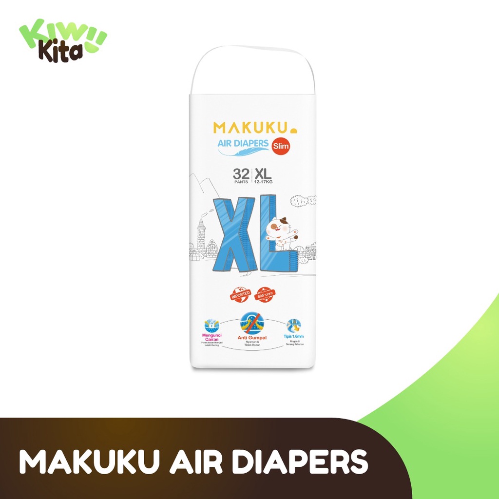 Makuku SAP Diapers Slim Pants XL 32 | Anti Gumpal | Type Celana