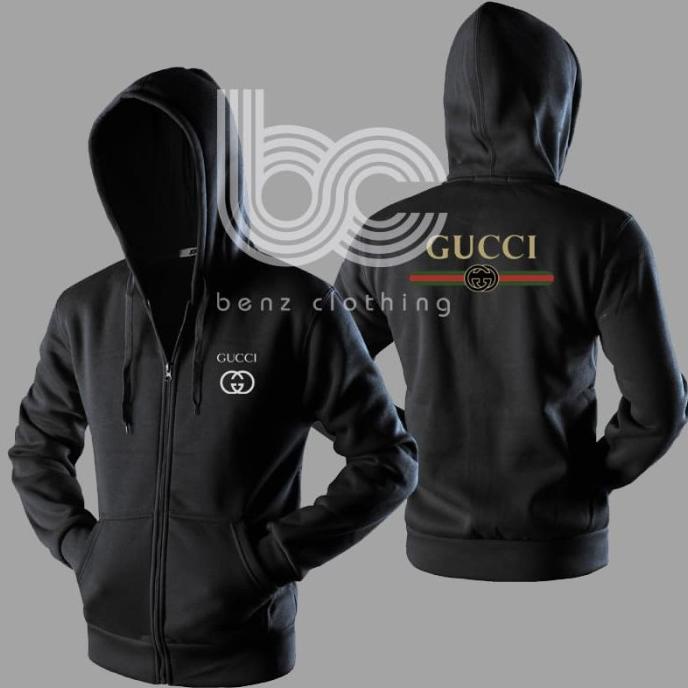 Jaket Hoodie Sweater Guci Outerwear Pria Wanita Zipper Resleting Depan Polos Sablon Polyflek Korea