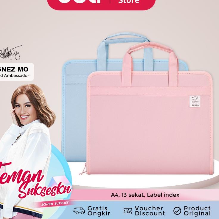 

✨BIG SALE✨ Deli File Folder Document Bag Tas Dokumen File A4 Warna Pink Biru 13 Sekat 72561 !