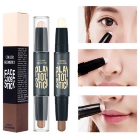 BAJ LAMEILA Colour Geometry Face 109 Stick Contour Duo Cocealer Stick Shading Concealer Contour Dua Sisi Untuk Mencerahkan Kulit 1002 AK094
