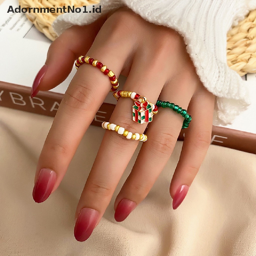 [AdornmentNo1] Set Cincin Hadiah Natal Untuk Wanita Pria Gadis Y2K Fashion Manik Rantai Snowman Rings Festival Jewelry [ID]