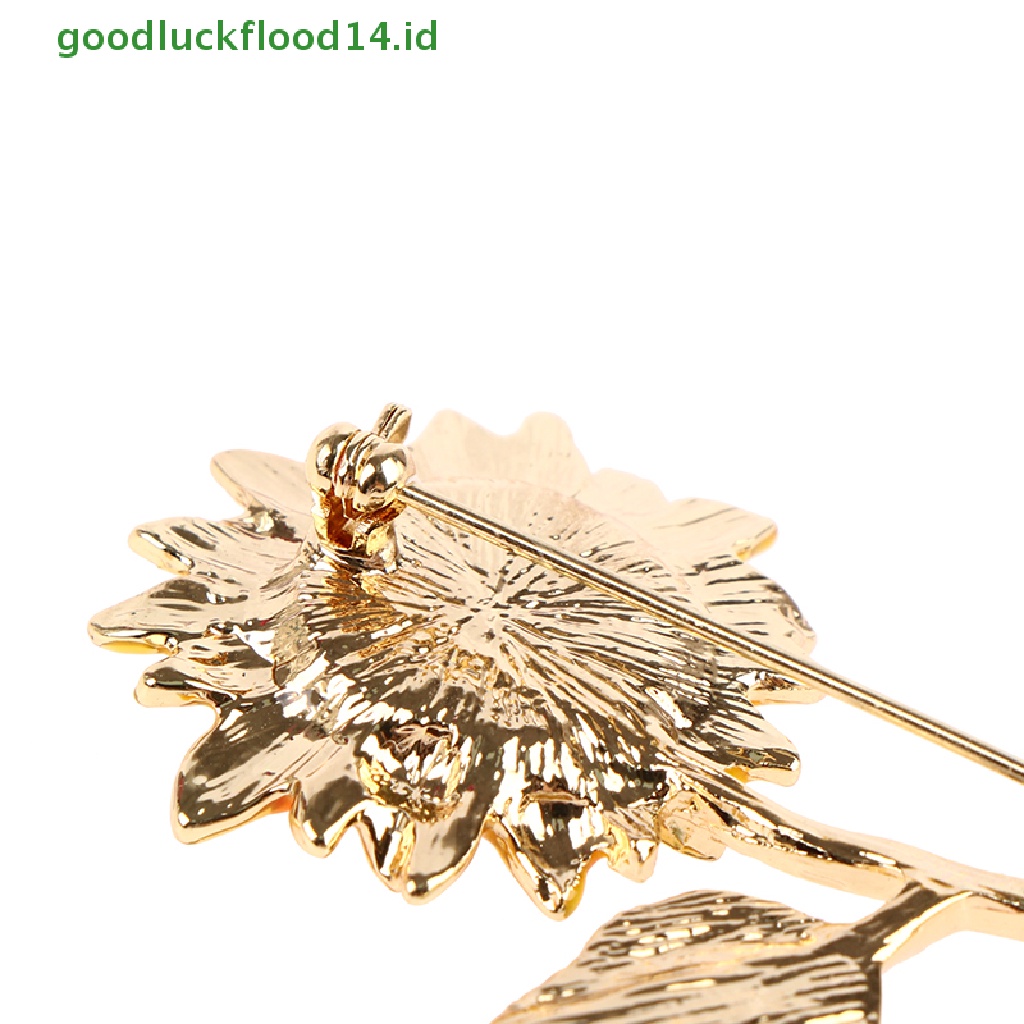 [GOOGFOUR] Enamel Bunga Matahari 2daun Bros Pin Untuk Wanita Fashion Perhiasan Brooch Gift [TOP]