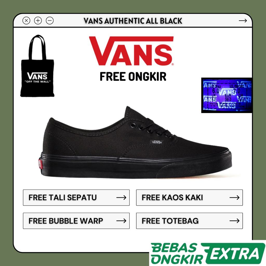 Sepatu Authentic All Black Sepatu Sneakers Authentic full black full hitam