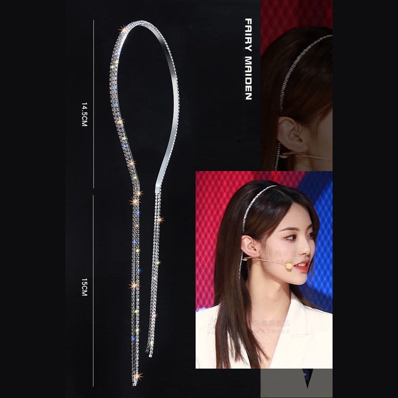 Bling Bling Berlian Imitasi Ikat Rambut Untuk Wanita Panjang Rumbai Busur Band Desainer Korea Bando Logam Pernikahan Rambut Band Aksesoris