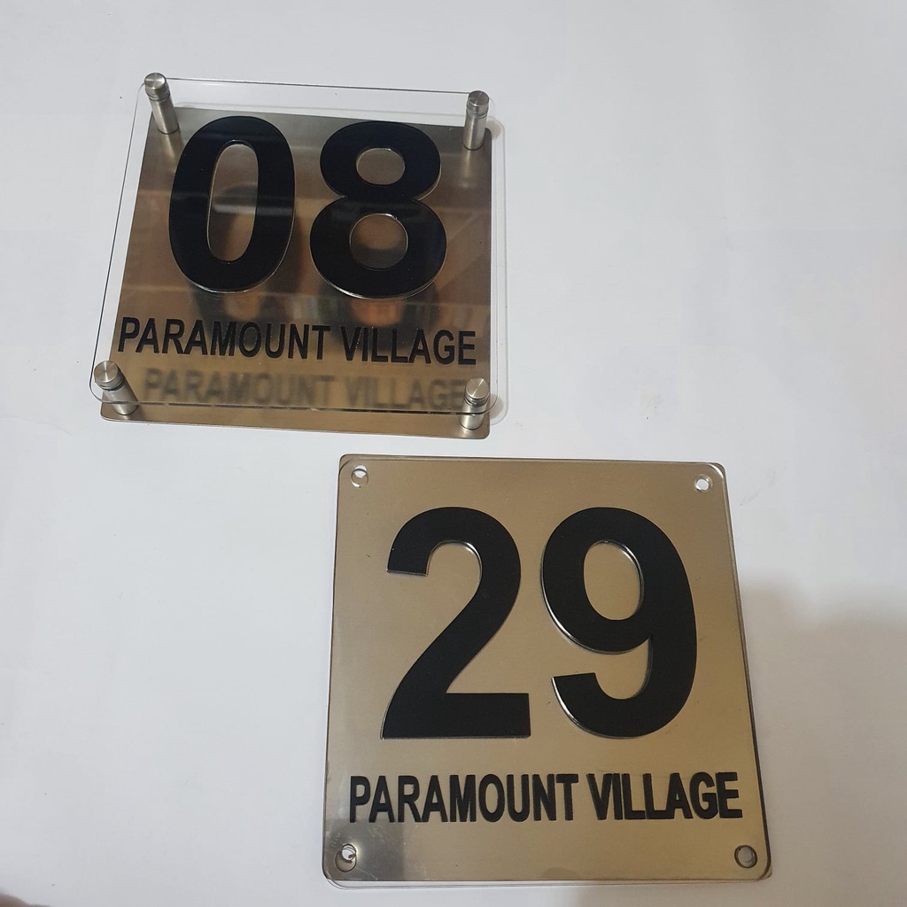Nomor Rumah Akrilik Dilapisi Plat Besi Stainless