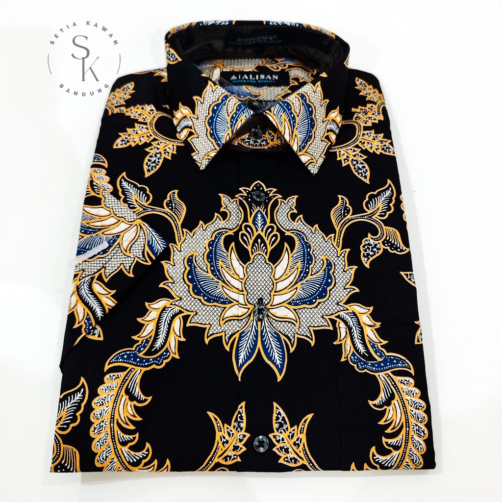 Kemeja ALISAN Corak Batik Print Regular Lengan PENDEK ( seri 00317B )