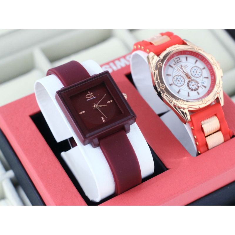 (Cod)Jam Tangan Wanita Buy1 Get1 Zeka Kota+Gues Ring Tanggal Aktif Strap Rubber/Karet(Dikirim Jakarta)