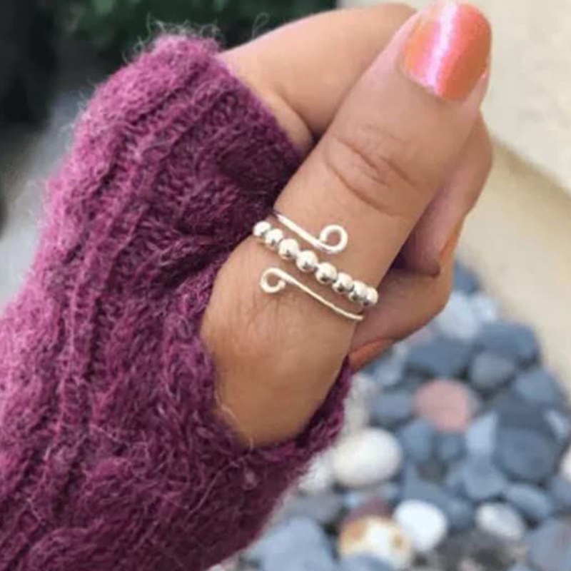 [Ready Stock] Cincin Manik Yang Dapat Diputar Cincin Pereda Kecemasan Cincin Jari Pembukaan Yang Dapat Disesuaikan