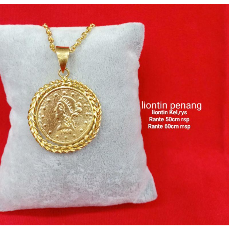 Kalung koin rupiah replika emas Penang 24k, liontin diameter kurang lebih 2cm -4cm (kurang lebih)persis seperti aslinya