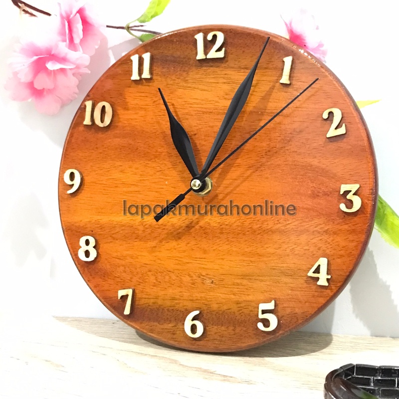 Jam Dinding Kayu Tempel Minimalis Aesthetic Mesin Sweep Tidak Berdetak