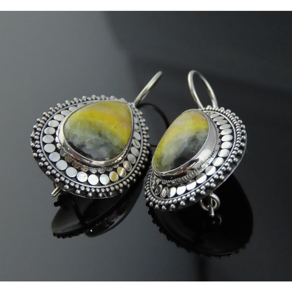 Anting Bali Perak 925 dengan Permata Bumble Bee Jasper